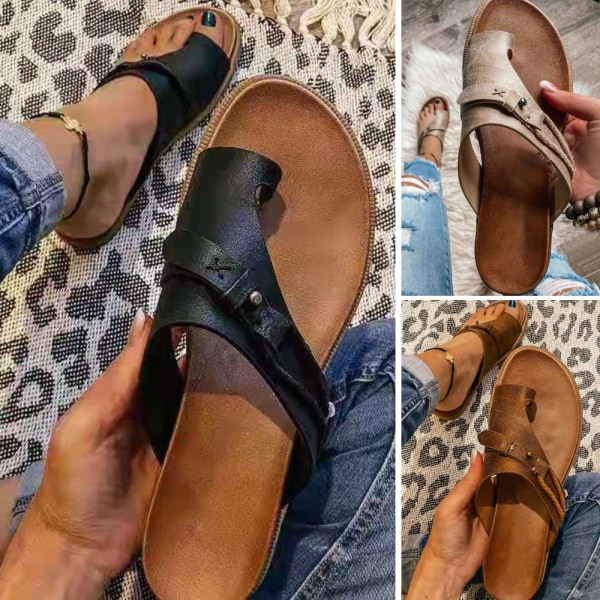 Dames Sandaler Flade Ring Tå Sommer Slide Flip Flop Sko Grå Grey 43