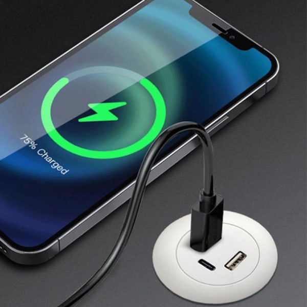 Sisäänrakennettu työpöytälaturi USB TYPE-C huonekalupistorasia lataus Gray