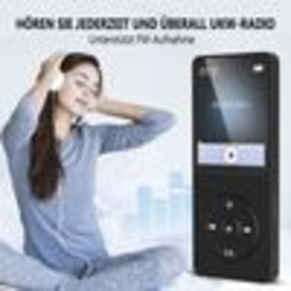 64 GB MP3-spelare Bluetooth 5.0 med 1,8 tums TFT-färgskärm, HiFi-musikspelare med högtalare, peksknappar, FM-radio, e-bok, inspelning, svart MP3