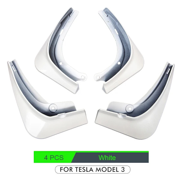 4 stk. stænklapper til Tesla Model 3 for og bag, stænkskærm K White Model 3
