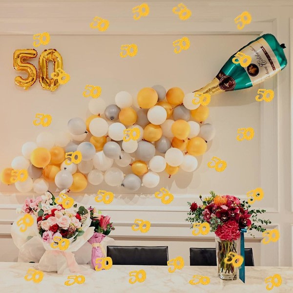 300 kappaletta 50. syntymäpäivän konfettia kultaa 50. syntymäpäiväkonfettia 50. pöytäkonfettia Kaksipuoleinen kimalteleva design PVC helppokäyttöinen konfetti vuosille