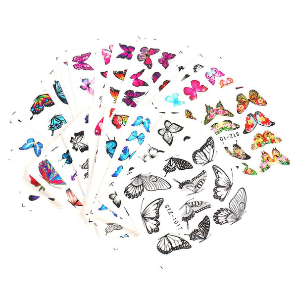 30 st Vintage Stickers Flower Nail Art Sticker Nail Art Flakes Confetti Nail Glitter Paillette Butterfly Nail Glitter (6,5x5,4cm, assortert farge)