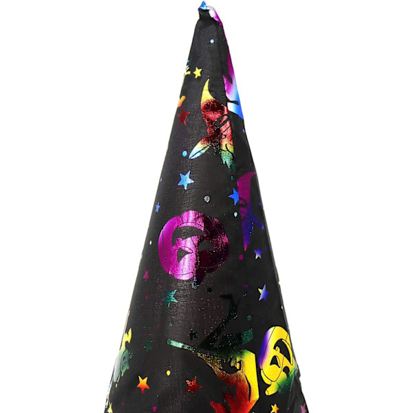 3x häxhatt för häxkostym, trollkarlshatt perfekt för karneval, Halloween-33 x 38 cm (färgglad häxhatt, hattmönster slumpmässigt)