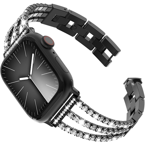 Kimaltava metallinen linkkirannekoru teräksestä naisille, yhteensopiva Band Series 9 8 7 SE2 6 5 4 3 2 1 kanssa, kristalli timantti 41mm 44mm 45mm musta musta black 41/44/45