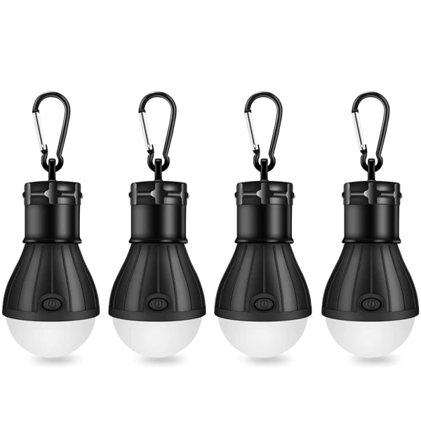 4 stk LED Camping Lights, Bærbar Led Teltlys Lanterne Ryggsekk Camping Fotturer Fiske Nødlys Batteridrevet Lampe, Svart