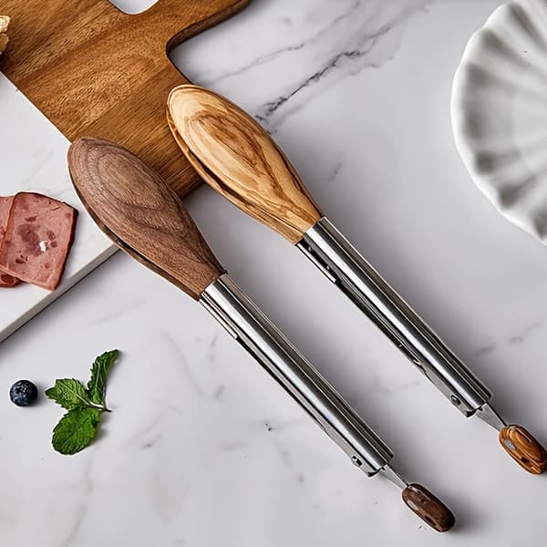 Madpincet i rustfrit stål med valnøddetræskaft, 30 cm til grill og buffet 1PCS 30.48cm