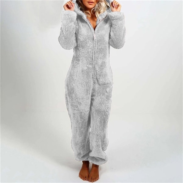Jumpsuit för damer, mysig vinter-onesie, mysiga pyjamas för damer Grey L