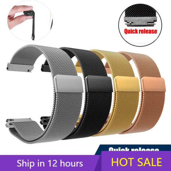 Magnetiskt spänne Milanese armband i rostfritt stål för Samsung Watch4 Huawei GTR2 16mm 18mm 20mm 22mm Casual Fashion Watch Accessori Vintage Vintage 12mm