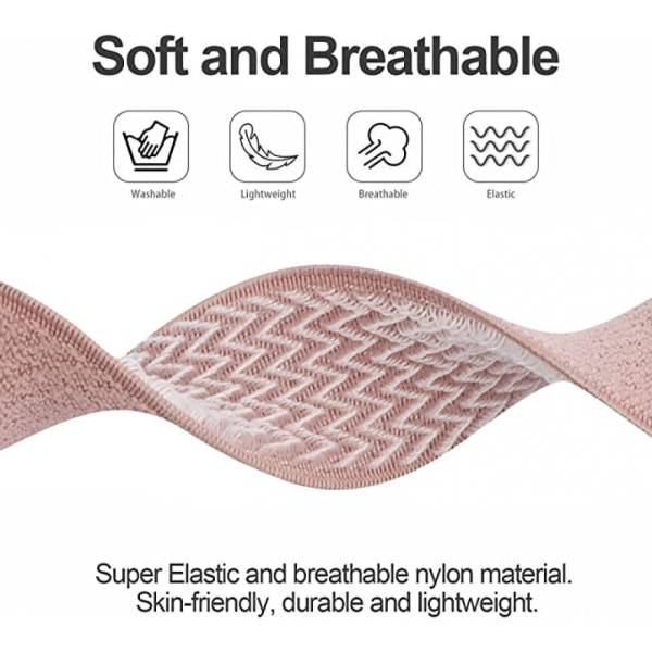4-delt elastisk nylon kompatibel med Fitbit versa 3 / Fitbit sense, justerbar elastisk stof smartur sportsrem (Rose Pink/White/Smokey