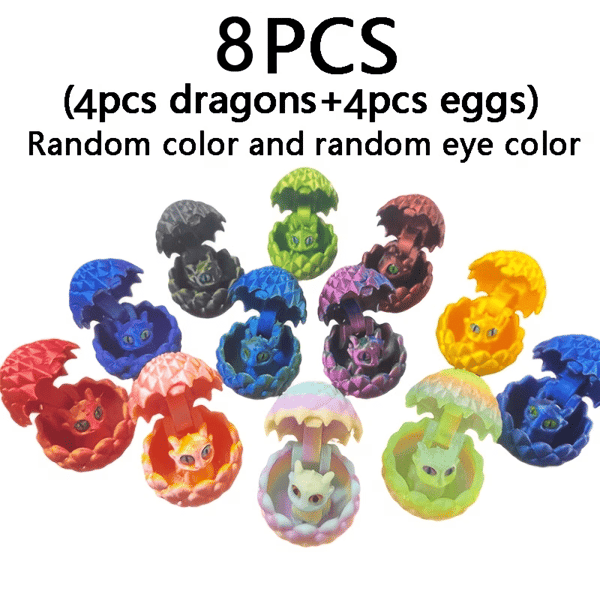 8 stk. påskedragelekesett - 4 drager + 4 egg samleobjekter 4 dragons + 4 eggs