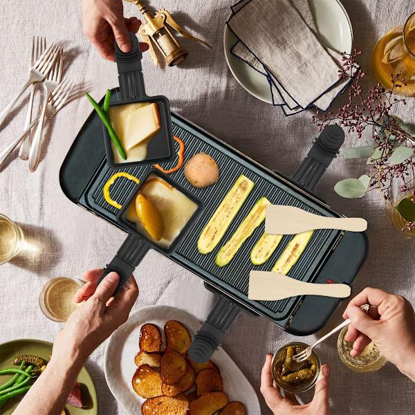 4 st Raclette-grill med nonstick-beläggning i gjutjärn, miniplatta med isolerat handtag