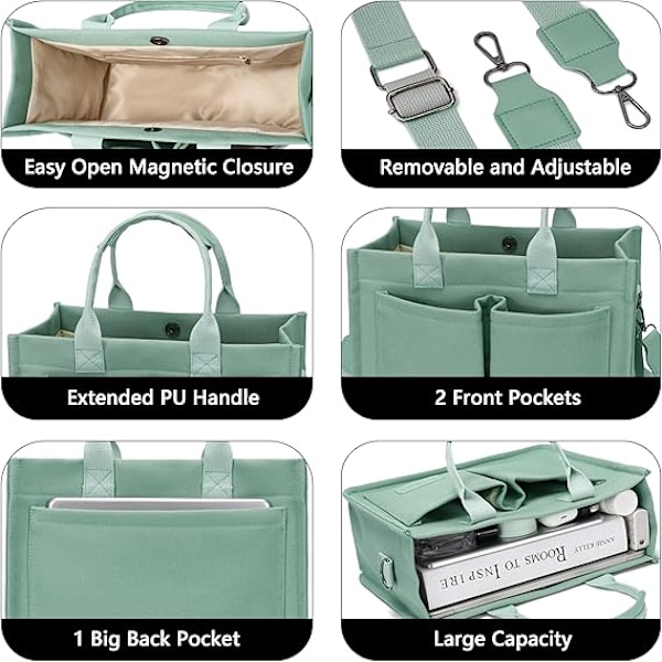 Stor Canvas Tote Taske til Kvinder med Lommer, Laptop Crossbody Punge Alt Hverdagstaske Håndtasker til Arbejde Strand Træningscenter