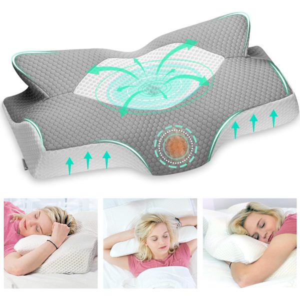 Nackkudde med minnesskum för nacksmärta, ortopedisk nackkudde för axelsmärta, ergonomisk huvud- och nackstöd D-grey