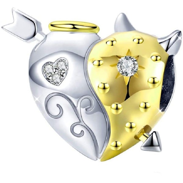 925 Sterling Silver Ängel Demon Kristallhänge och Pandora