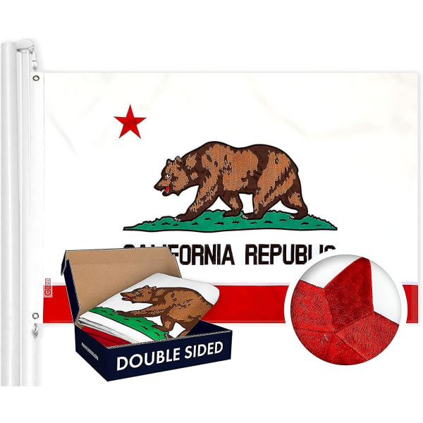 Californiens statsflag | 3x5 fod | Dobbeltsidet broderet 210d indendørs/udendørs, messingærmer, kraftig polyester, 3-lags