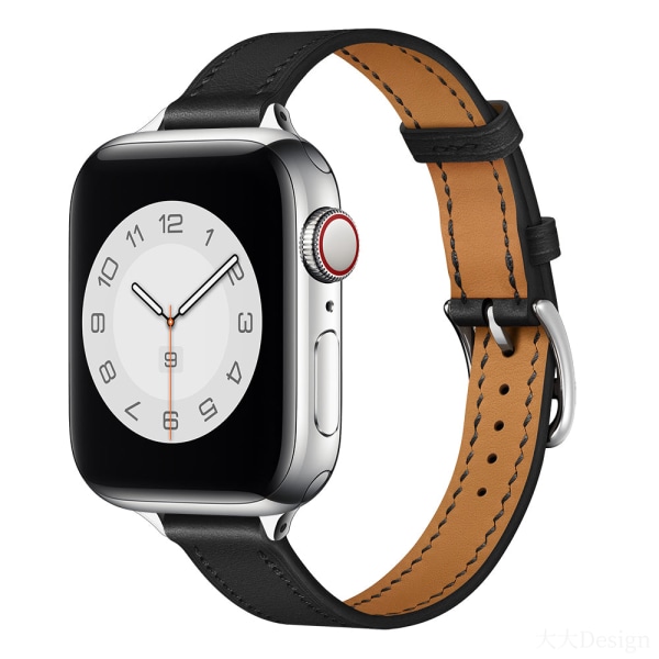 Nahkainen rannekoru Apple Watch -rannekkeelle 44mm 45mm 42mm 41mm 40mm 38mm Yhden kierroksen rannekoru iWatch sarja 3 4 5 6 SE 7 -ranneke Ohut musta