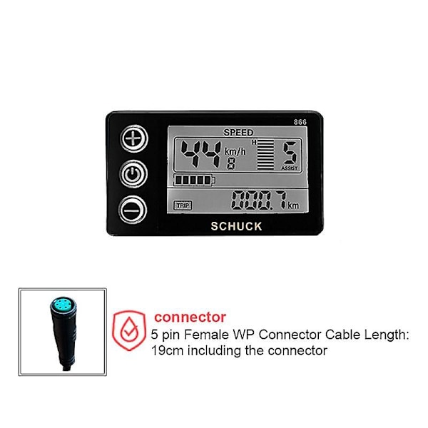 Ebike S866 LCD-displaymätare Elektrisk cykel 24v 36v 48v Kontrollpanel med vattentät kontakt för BBS01 BBS02 Black