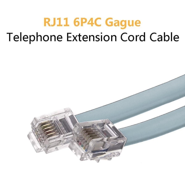 Telefonförlängningssladd, telefonkabel med standard Rj11-kontakt (storlek, färg: grå-5m