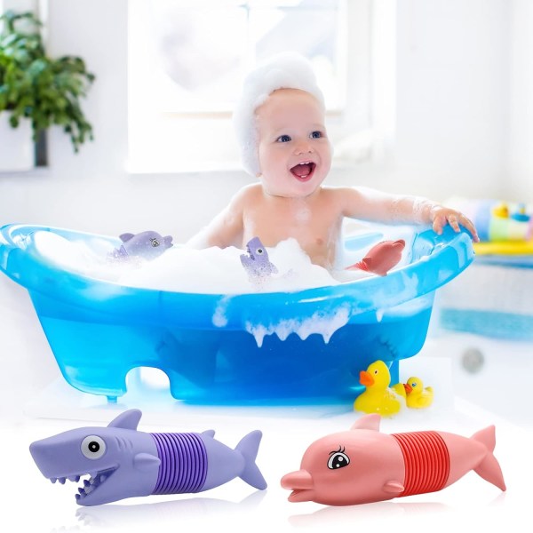 2-pack poprör för toddler , Shark Whale sensoriska badkarleksaker med pop