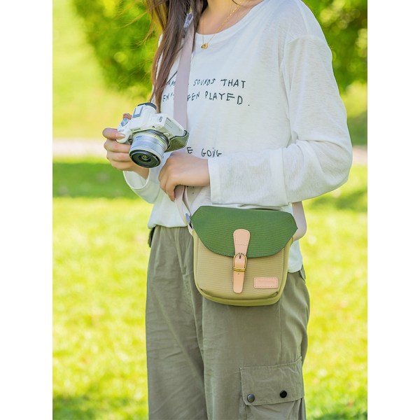 Kameraväska, SLR DSLR Canvas Crossbody Kameraväska, Kompakt Kameraväska med Regnskydd för Kvinnor och Män, Elfenbensvit