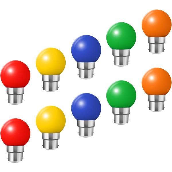 B22 bajonettlampor - 10-pack festoon LED-lampa 2W (motsvarande 20W), färgglad energisparfärg