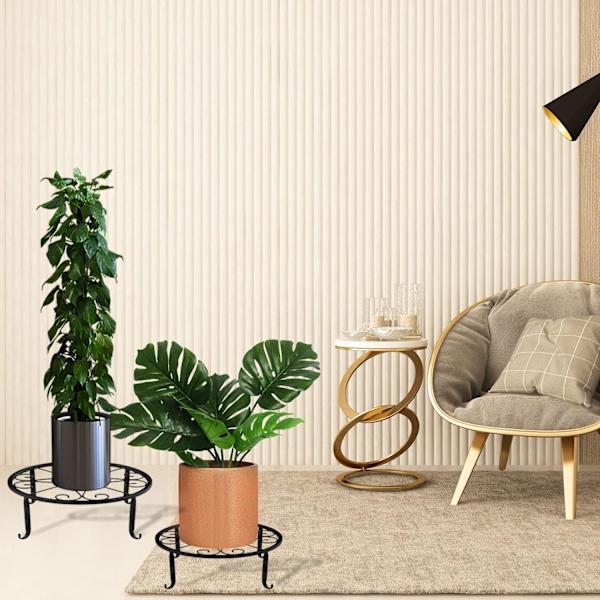 Blomsterstativ Planteholder, 3 stk Blomsterstativ Metal Sort Smedejern Rund Plantekasse Blomsterpotte Base til Indendørs Balkon Udendørs Have