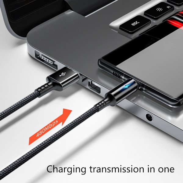 Kompakt USB C til USB A Lade- og datakabel 2,4A laderledning Tråd 25 cm kort ledning, materiale av nylon og aluminiumslegering Red 0.02