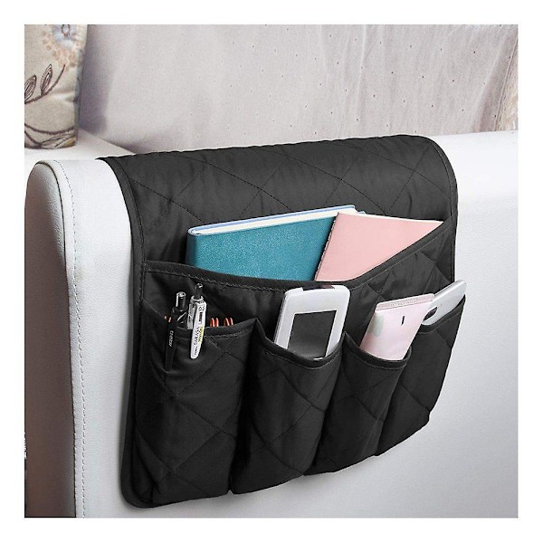 Soffa Armstöd Organizer Halksäker Caddy Väska för Soffa Armstöd Förvaringsväska för Telefon Böcker Tidningar TV-Fjärrkontroll black