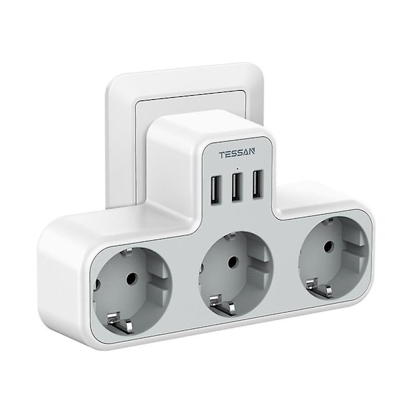 EU USB Socket Adapter with 3 AC Outlets and 3 USB Charging Ports, with Multiple Protections, for Smartphone, Tablet