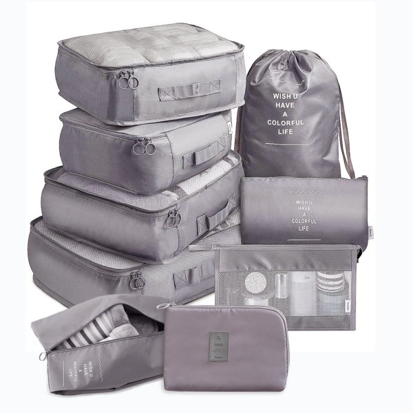 Pakkekuber Rejsebagage-pakke-arrangører sæt med toilettaske (9 stk)
