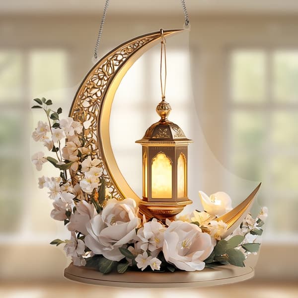 2D Flat Arabisk Festival Stjernelampe Blomst Solfanger Akryl Hengende Vindusdekorasjon Ramadan Eid Gave