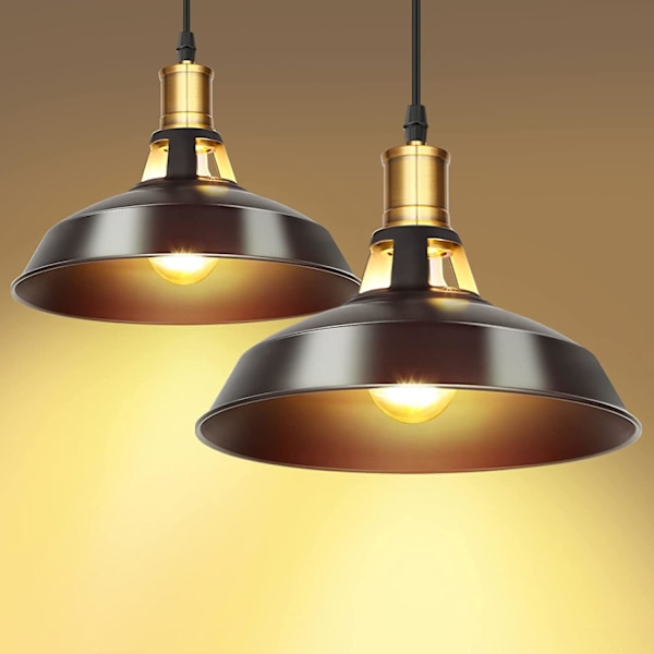 Sett med 2 industrielle pendellamper, E27 vintage taklampe i metall