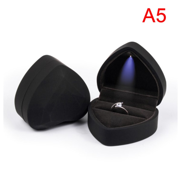 1stk Hjerteform LED lys Ringholder Eske Forslag Bryllupsforbud Sort Black Ring box