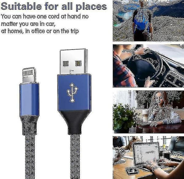 5-pakning nylon Iphone lader Lightning-kabel Hurtiglading_xx