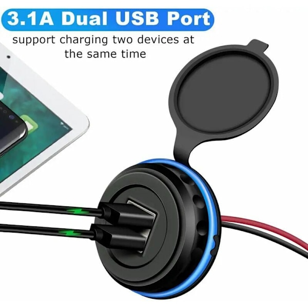 12V USB-kontakt 12V USB-port Dobbel USB-kontakt Bobil 12V, 3.1A