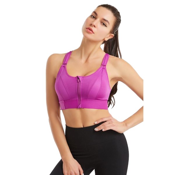 Højtydende sports-bh til kvinder, lynlås foran, justerbar LILLA_xx PURPLE L