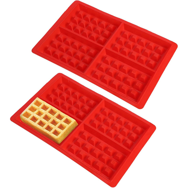 2 kpl Muotti kakku muotti, Vaahtelumuoti Silikoninen, Kakku muotti Jääkuutio Leivonnainen muotti, 4-in-1 Square Waffles