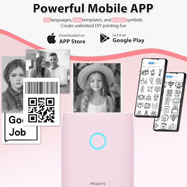 Kuuma myynti Mini kannettava lämpötulostin, musteeton valokuvatulostin taskuun pink