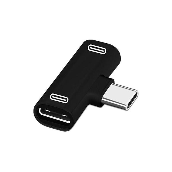 2 i 1 USB C Splitter Type C hann til dobbel Type C hunn hodetelefonlader black