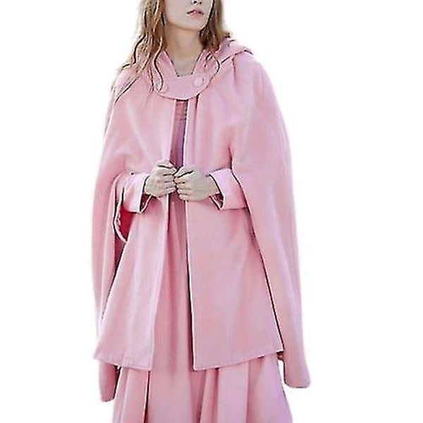 Casua Hooded Cape Coat, Fashion Loose Soid Winter Mante Outer Chains ll pink