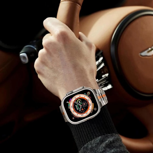 Apple Watch Ultra -ranneke miehille 49mm 45mm 44mm 42mm Miesten sarjan metalliranneke iWatchille Ruostumattomasta teräksestä valmistettu ranneke Hopea/Oranssi Silver/Orange 38/40/41mm