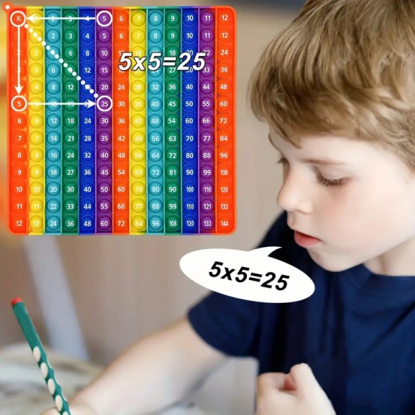 12x12 multiplikasjonspush Bubble Fidget-leketøy for barn - Pedagogisk matte-pop-leke