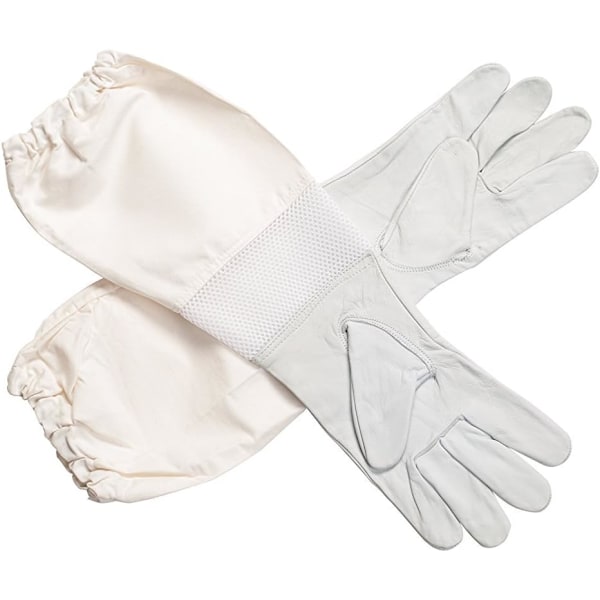 Premium getskinn läder biodlare handskar med vit ventil lång canvas ärm med elastisk manschett (XL) XL