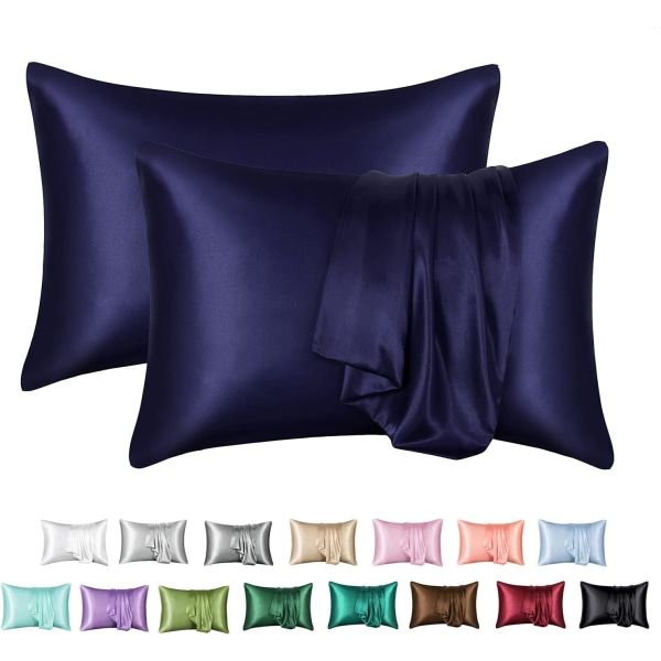 Silke Satin Putetrekk 2-pakning (uten fyll) Marineblå Navy Blue 50X66cm