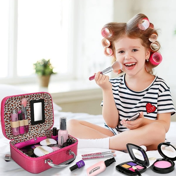 Vaskbart legetøjssæt til børn, som foregiver makeup med kosmetiktaske