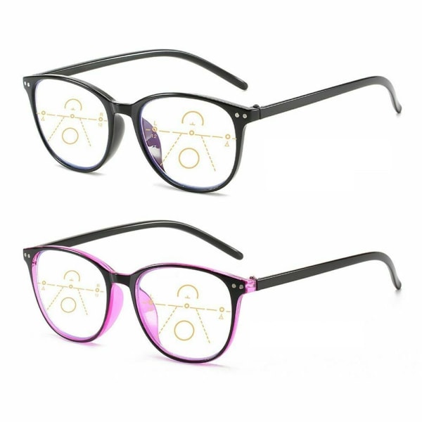 Progressive Multifocus Briller Til Kvinder Mænd Blå Lysblokerende Læsebriller Sort Black Strength 2.0X