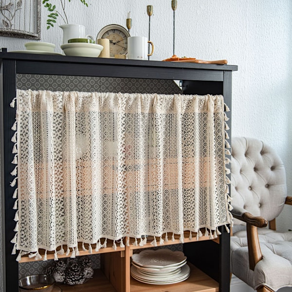 Boho Gardiner med Frynser, Korte Landlige Cafégardiner til Skabe og Døre H H 150*45