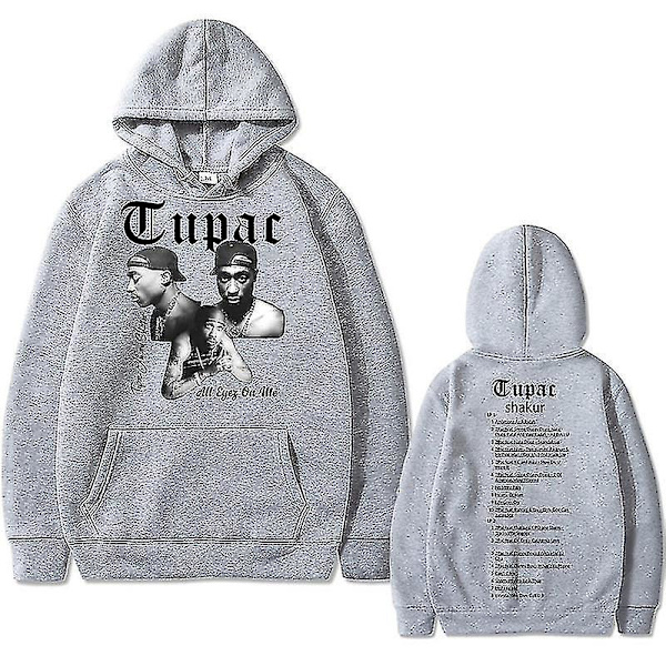 Räppäri Tupac 2pac Hip Hop Huppari Miesten Muodikkaat Huppareit Miesten Naisten Ylisuuret Puserot Mies Musta Streetwear Mies Vintage Paita harmaa grey 3XL