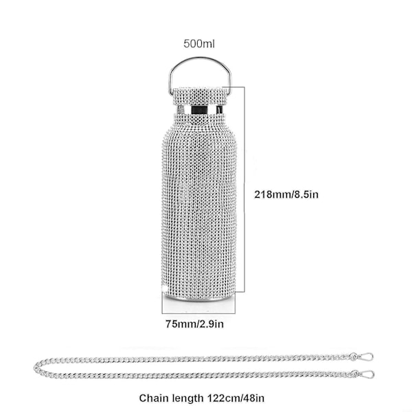Diamant Vannflaske Bling Rhinestone Rustfritt Stål Termisk Flaske Med Kjede For Kvinner Jenter Gave - Jxlgv rainbow1