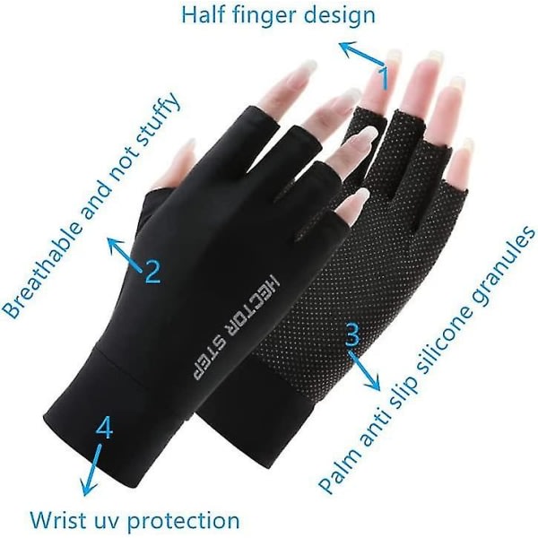 Upf 50+ UV Protection Fingerless Sun Gloves Cover, for Women Fishing, Driving, Cycling, Hiking M Blue